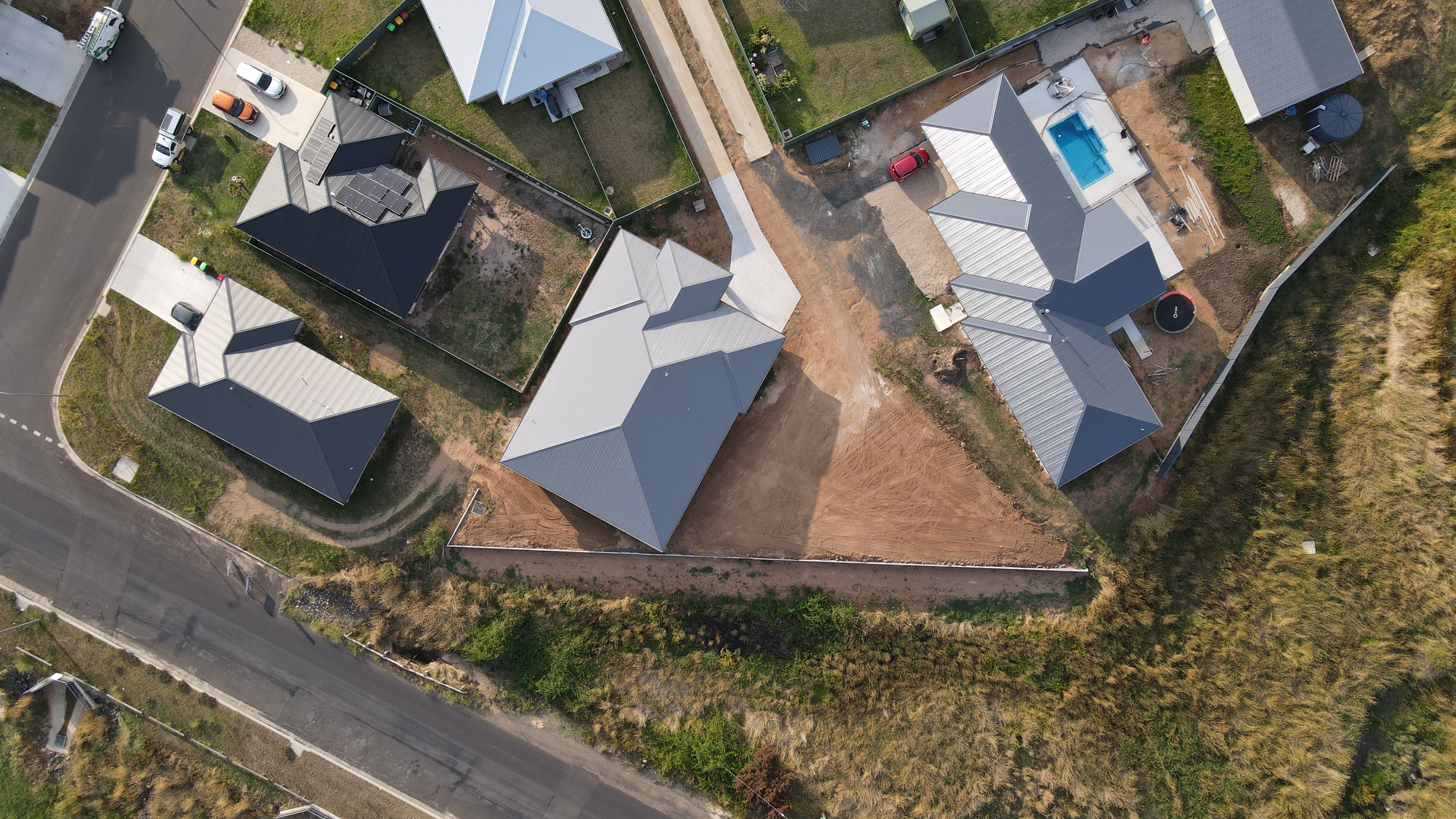 Aerial home building construction site